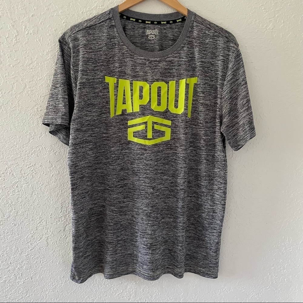 Tapout Size Large Men’s Graphic T Shirt Short Sleeve Charcoal Heather And Yellow